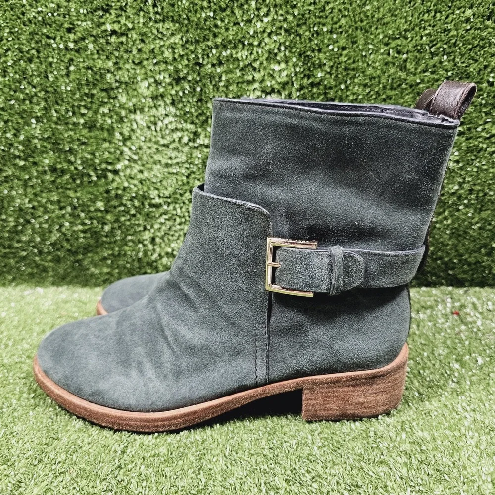 Tory Burch Riley Deep Green‎ Suede Buckle Pull On Ankle Boots Womens Size 8